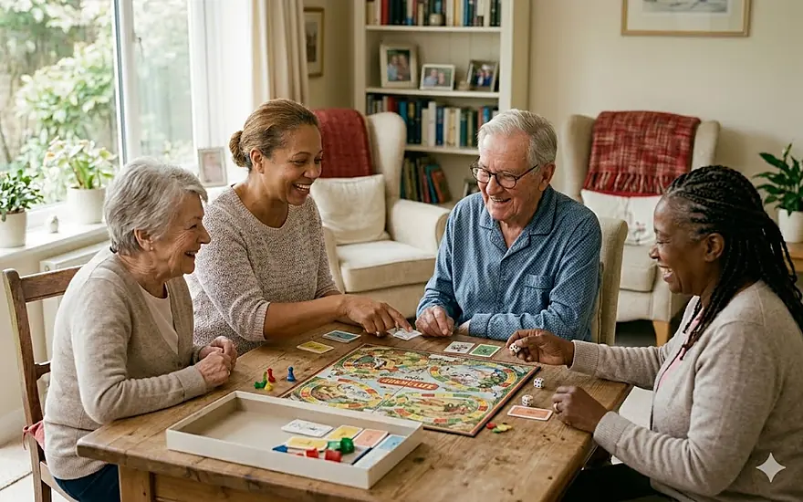 Residents enjoying activities and socializing at Caring Angels Henderson