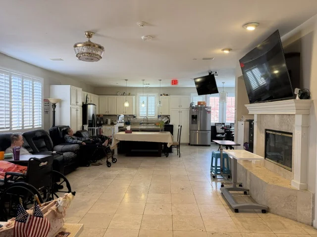 The shared living and dining great room at Caring Angels Henderson