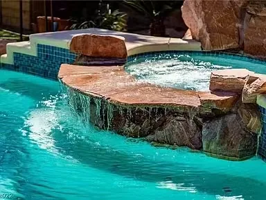 Rock waterfall spa detail